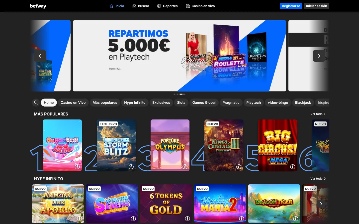 Betway - vista de escritorio