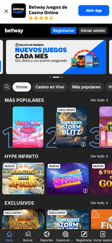 Betway - vista móvil