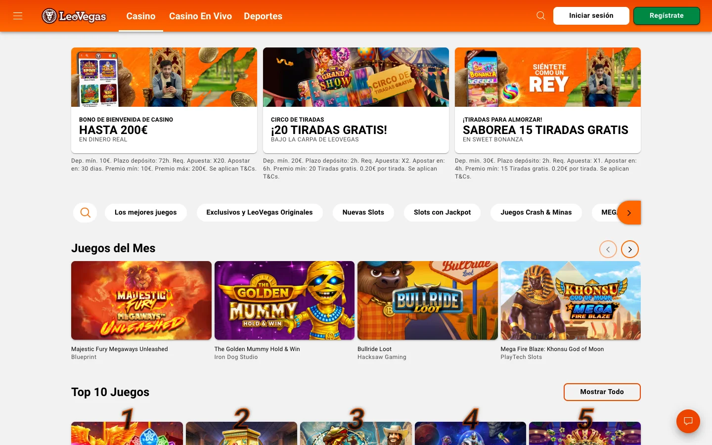 LeoVegas - vista de escritorio