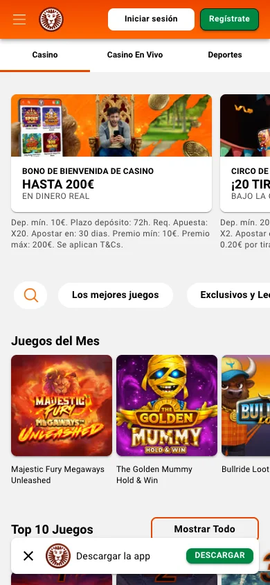 LeoVegas - vista móvil